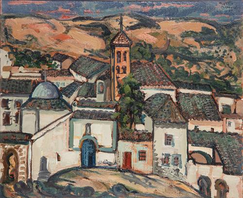 Lote 0359
AGUSTIN HERNANDEZ - Vista de pueblo a la ribera del río