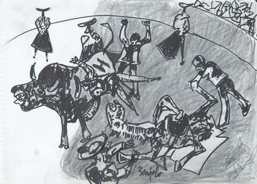 Lote 0525
JUAN BARJOLA - Escena taurina