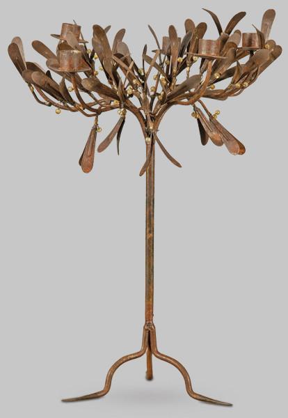  Portavelas de acero cortén con cuentas de cristal.