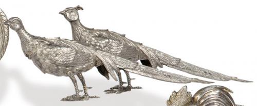  Pareja de faisanes de plata española punzonada Ley 925.