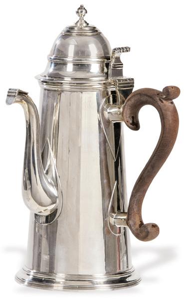  Chocolatera de plata italiana punzonada Ley 925 de Aldo Vitali para Bulgari, Roma 1975.