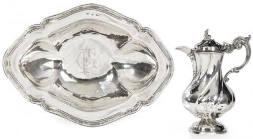  Aguamanil de plata española punzonada de Joseph Espejo y fiel contraste de Juan Luque y Leiva, Córdoba h. 1772-1780.