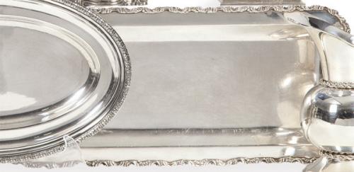  Bandeja rectangular alargada de plata mejicana punzonada Ley Sterling de MRR (posiblemente Perlita)