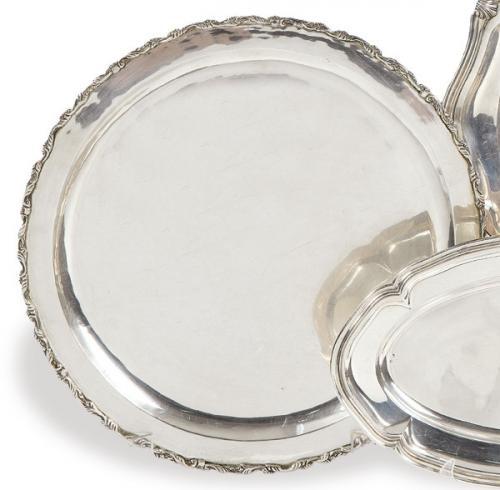  Fuente circular de servir de plata mejicana punzonada Ley Sterling de Villa.