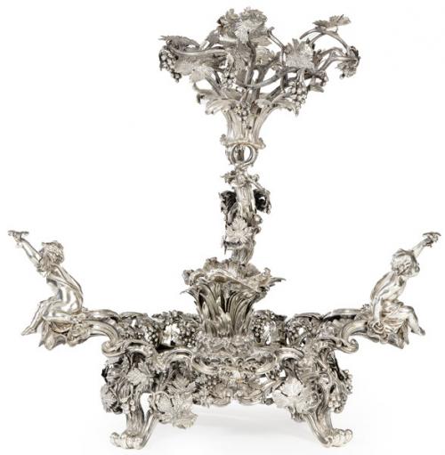  Gran centro de mesa de bronce plateado 