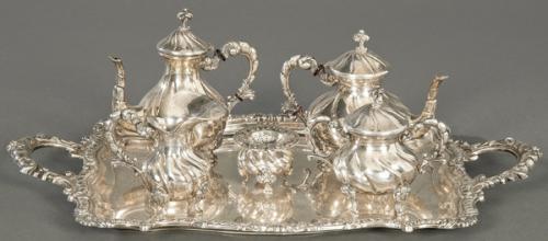  Juego de café y te de plata española punzonada 1ª Ley de Cortabarría y Cia.