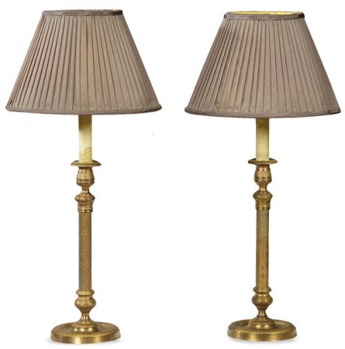  Pareja de lámparas en bronce dorado.