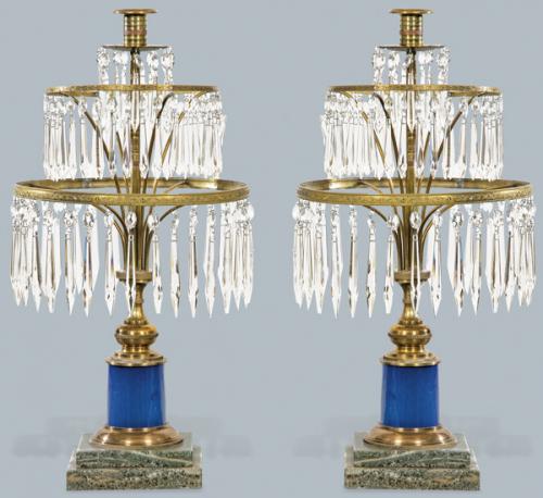  Pareja de girándolas de bronce dorado y cristal, Francia S. XIX.