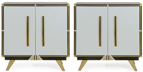  Pareja de cómodas rectangulares Art Decó en madera chapada de vidrio de murano en gris, negro y dorado, con monturas de latón.
Italia, años 40