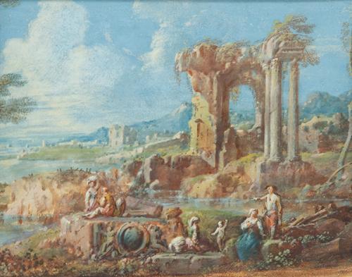  ESCUELA ITALIANA S. XVIII - Capricho arquitectónico con personajes