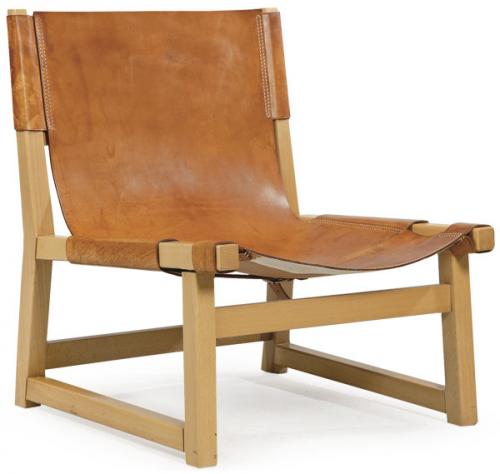  Paco Muñoz (Santander, 1925 - Pedraza, 2009) Edición La Caja Silla modelo Riaza, realizada en madera de haya  y cuero natural, desmontable y cosida a mano.
