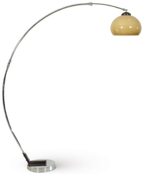  Goffredo Reggiani (1929) for Reggiani
Lámpara de suelo modelo Arc extensible, con estructura de metal cromado sobre base circular y difusor globular en polipropileno color ambar.
Italia, años 60