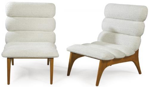  Pareja de butacas al estilo de Adrian Pearsall en madera de haya, con tapicería de chenilla blanca.
S. XX