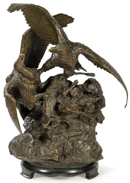 Lote 1406
Grupo  escultórico águilas de bronce patinado Firmado Christophe Fratin (1801-1864), con sello fundidor 1838 fundicion Daubre