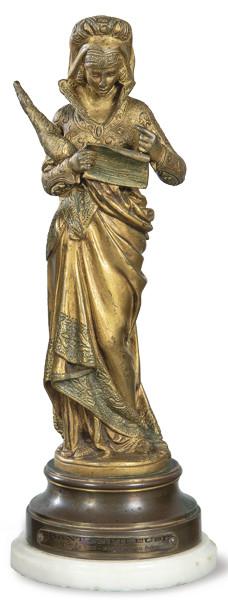  Maurice Constant Favre (Francia 1815-1919)
"La Canción de la Hilandera"
Escultura de bronce dorado