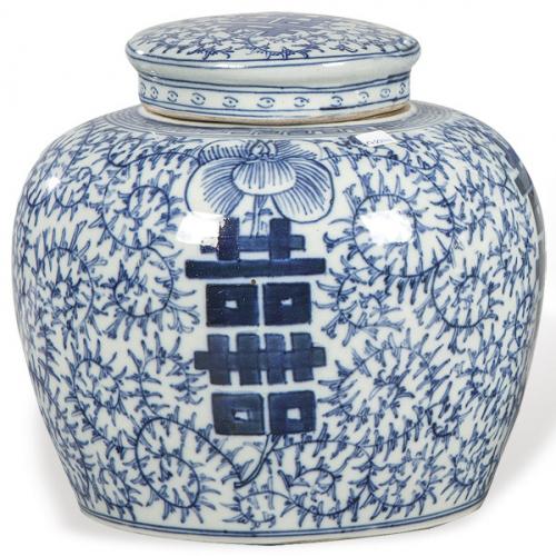  Bote de genjibre en porcelana china azul y blanco, Dinastía Qing ff. S. XIX pp. S. XX.