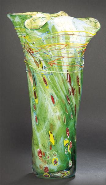  Jarrón de Murano verde con boca rizada