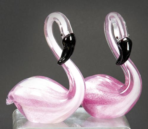  Pareja de flamencos nadando de cristal de Murano