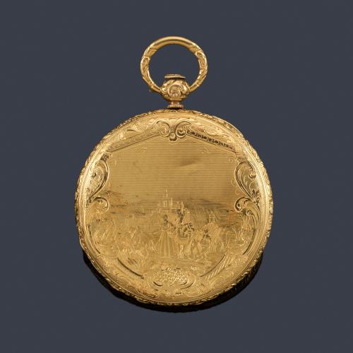  Reloj saboneta con caja en oro amarillo de 18 K.