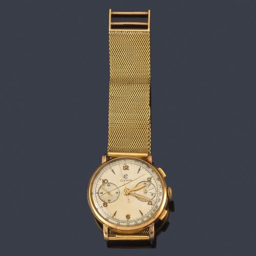  CYMA Cronógrafo de caballero con caja y brazalete en oro amarillo de 18 K. 