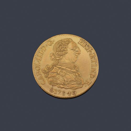  Copia moneda Carlos III, 8 escudos Sevilla 1784 C en oro de 18 K.