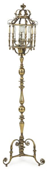  Farol de pie de bronce dorado y cristal primera mitad S. XX.