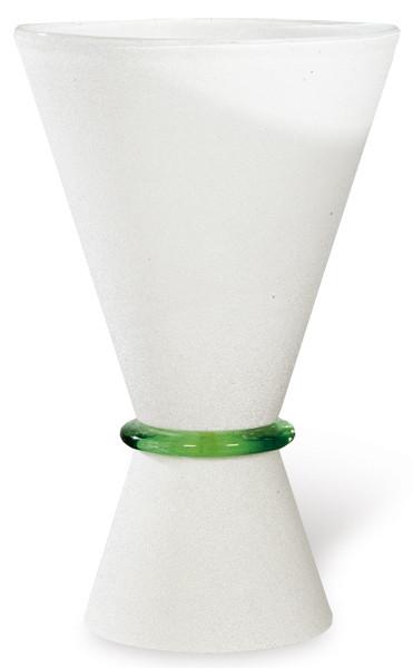  Lámpara de sobremesa en cristal glassé en opalina blanca y verde.
Italia, años 70