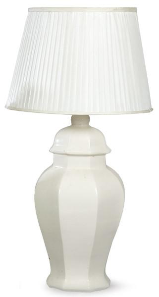  Lámpara de mesa tipo tibor en loza esmaltada en blanco