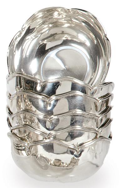  Juego de doce lavafrutas de plata española punzonada 1ª Ley de Montejo.