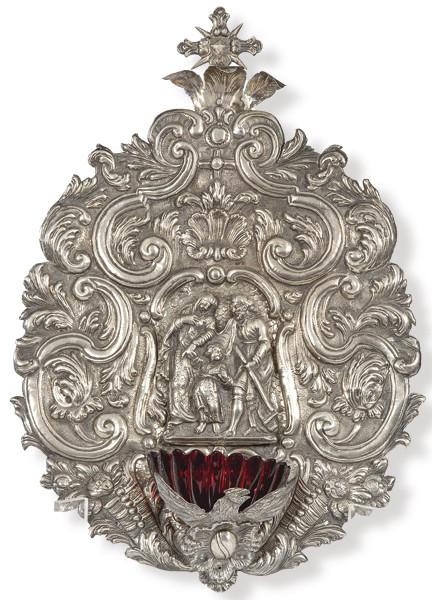  Pila de agua bendita de plata española punzonada de Agustín Garín, Bilbao S. XVIII.