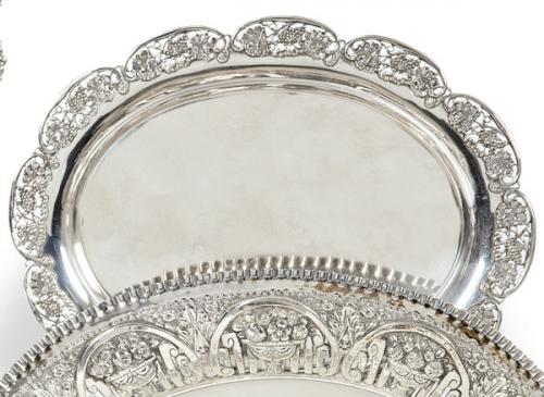  Bandeja oval de plata española punzonada Ley 916 de L. Fernández pp.S. XX.