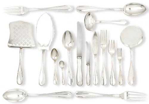  Cubertería de plata española punzonada 1ª Ley de Matilde Espuñes con marcas comerciales de la Joyería Aldao.