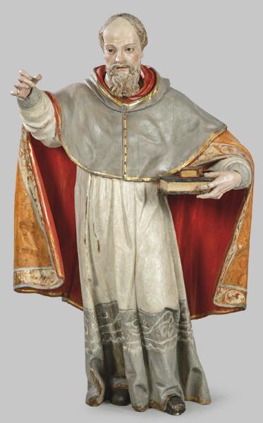 Lote 1274
Escuela Valenciana S. XVIII
"San Francisco de Sales"
Escultura de madera tallada, policromada, dorada y estofada. 