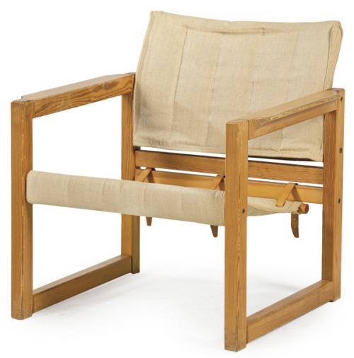  JG Steenkamer para Creafort, 1969
Butaca Safari con estructura en pino macizo y asiento y respaldo en loneta en color beige unidos por correas de cuero. 