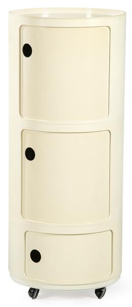  Anna Castelli Ferrieri (1918 - 2006) 1967 para Kartell
Mesa cilíndrica compuesta por tres módulos con puerta corredera realizada en plástico (ABS) pintado en blanco.