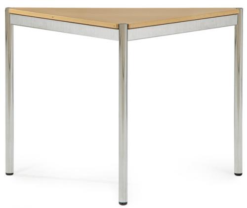  Mesa de esquina Haller de USM diseño de 1964
La base de esta mesa es su icónica estructura de acero tubular cromado y tablero laminado en madera de haya natural. Con etiqueta de la marca.