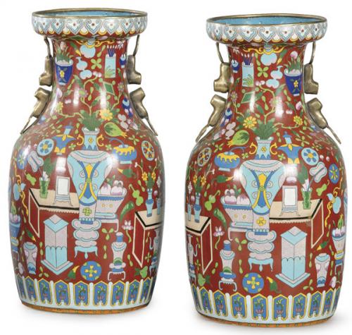  Jarrón chino de esmalte cloisonne S. XX