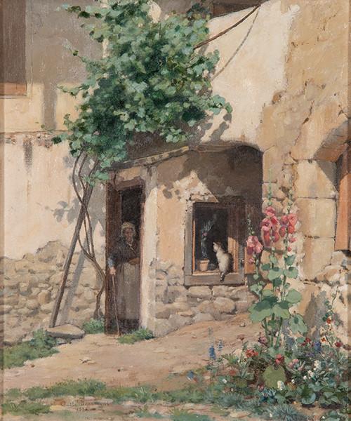  GUSTAVE DE BEAUMONT - Escena de pueblo