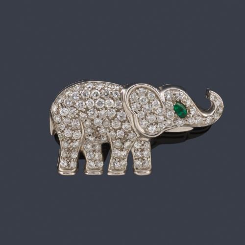  Broche en forma de elefante cuajada de brillantes de aprox. 1,20 ct en total.