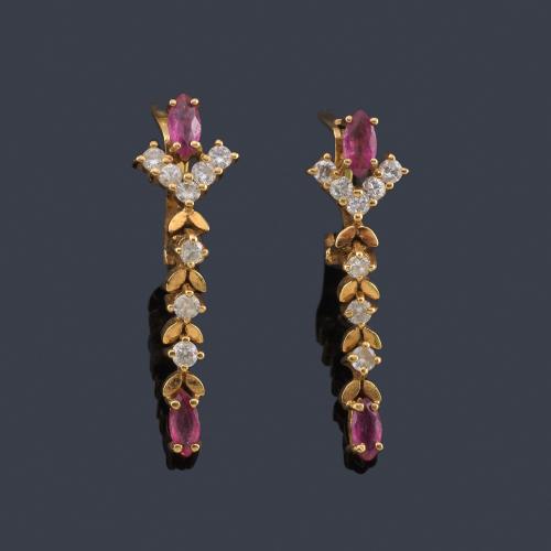  Pendientes largos rubies y brillantes