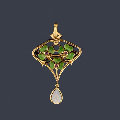  Colgante modernista en esmalte y oro