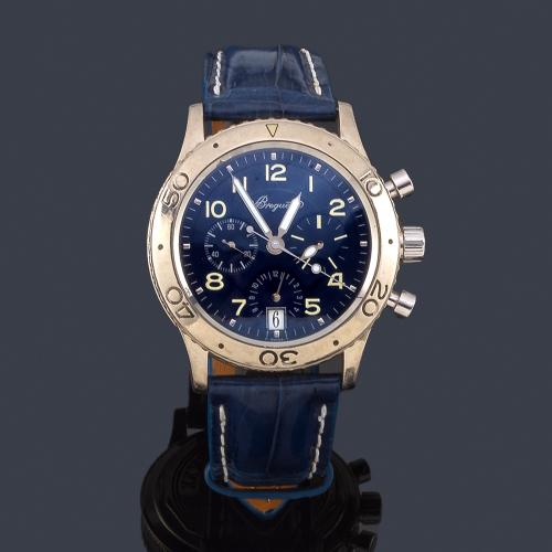 Lote 2571
BREGUET Trasatlantique  Type XX, ref. 3820, de caballero con caja y brazalete  en oro blanco de 18 K.