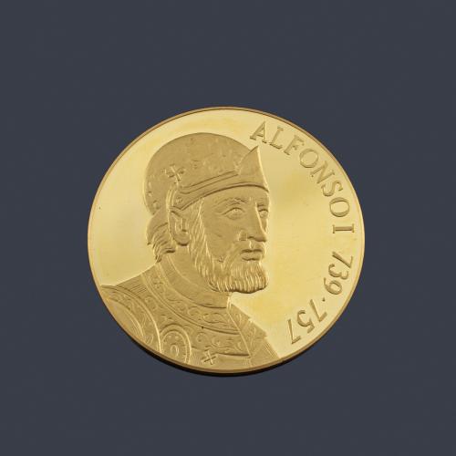  Moneda conmemorativa Alfonso I "Puente sobre el río Sella", en oro de 22 K.