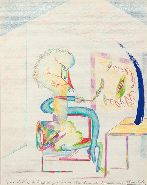  CHEMA COBO - Dama eléctrica de incognito y pintura neurótica observando pincelada azul