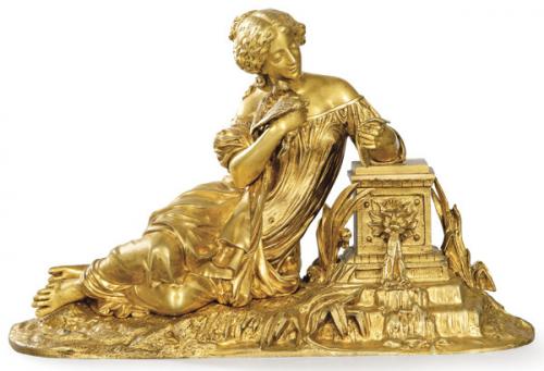  "Mujer con Paloma" en bronce dorado, Francia S. XIX.