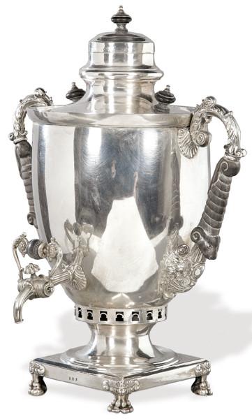 Samovar de plata española punzonda de la Real Fábrica de Platería de Martínez, Madrid Villa y Corte 1846.