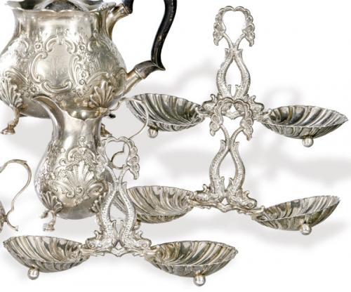  Tres porta aperitivos de plata española punzonada 1ª Ley de Montejo con marca comercial de J. Pérez Fernández.