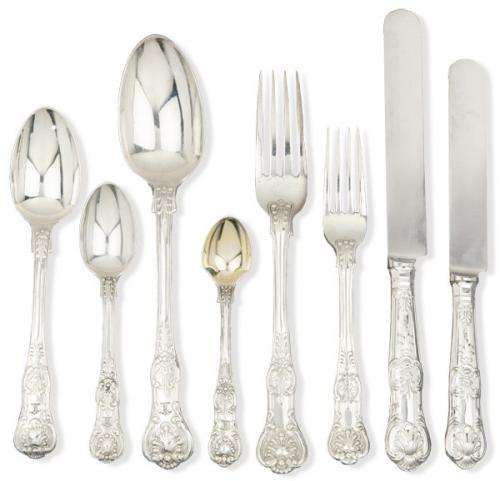  Cubertería victoriana de plata inglesa punzonada Ley Sterling de Joseph & Albert Savory, Londres 1840-1841.