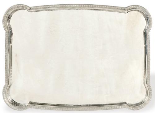  Bandeja mixtilínea de plata italiana punzonada Ley 800.