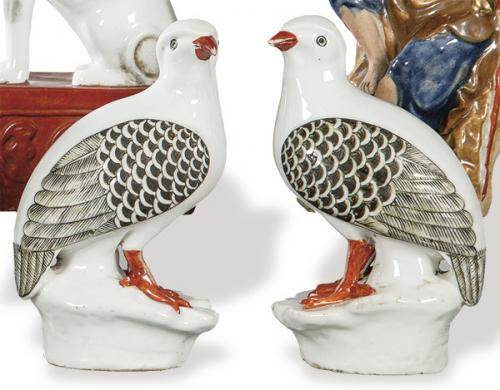  Pareja de perdices de porcelana china Dinastía Qing S. XIX.
